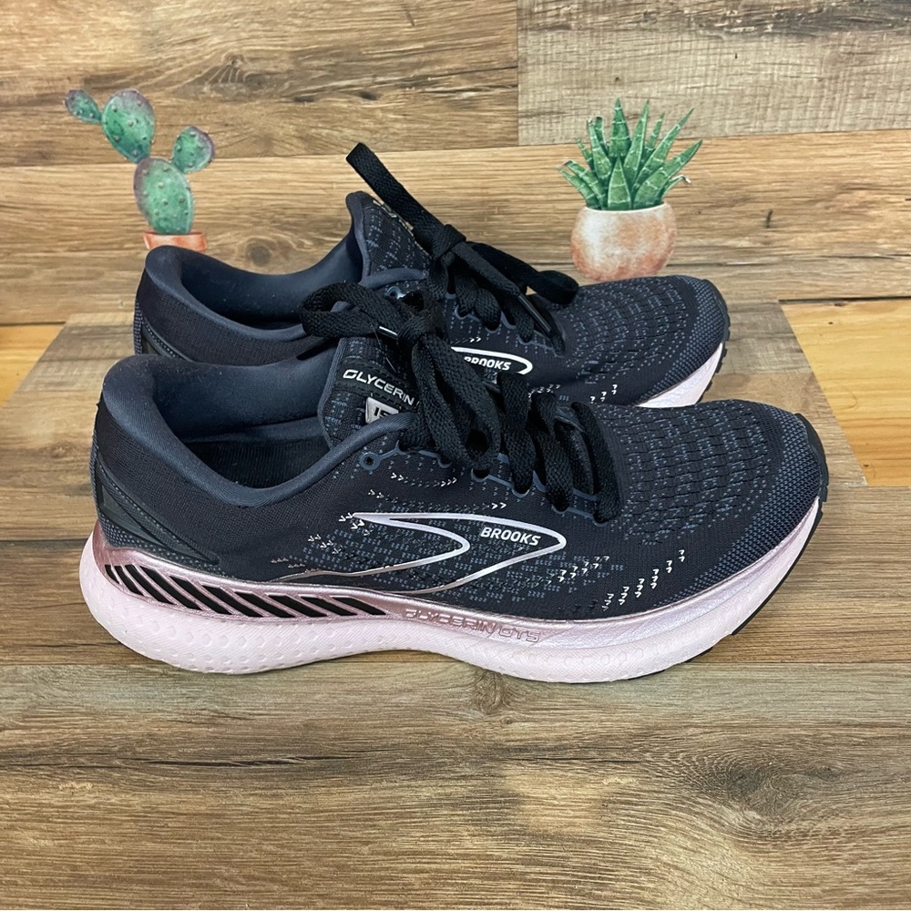 Brooks Glycerin GTS 19 Athletic Running Shoes Sneakers Black Pink Womens
